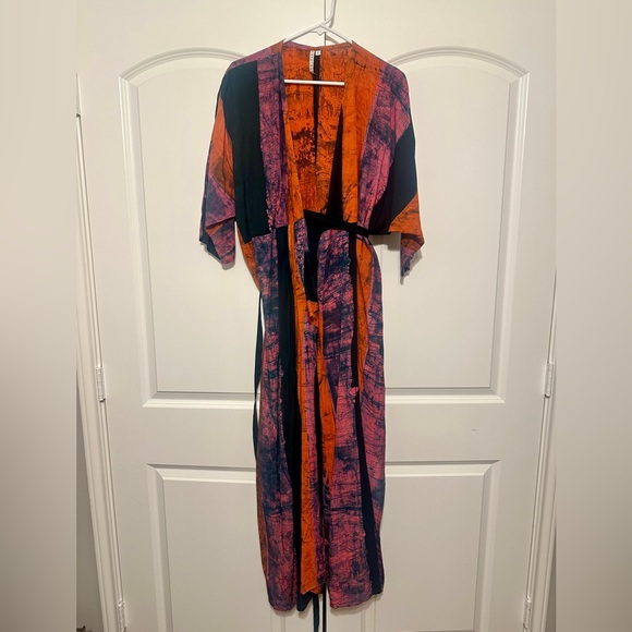 NEW Osei Duro Letsa Rayon Wrap Dress Carmine Red Black Pink Multi Color Size L - Picture 4 of 10